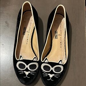 Charlotte Olympia Black and White Cat Loafers